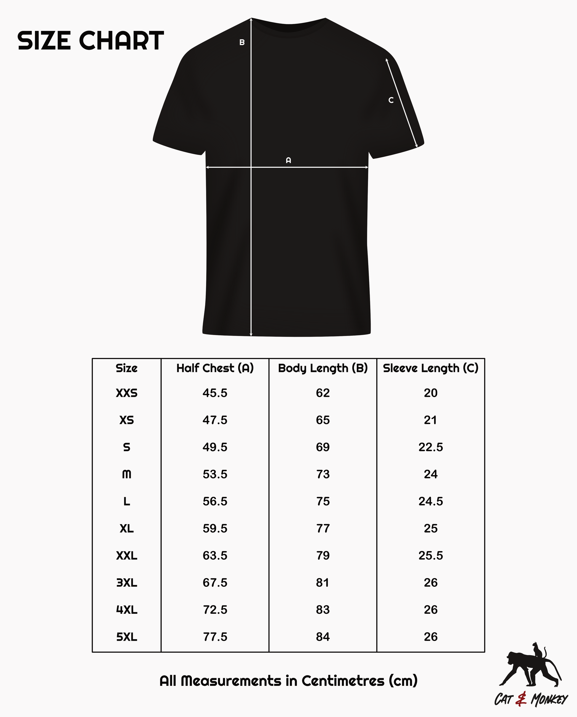 Size Chart for T-Shirt